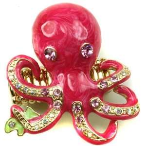 Gold Plated Hot Pink 2 Octopus Fashion Statement Ring Accented with 