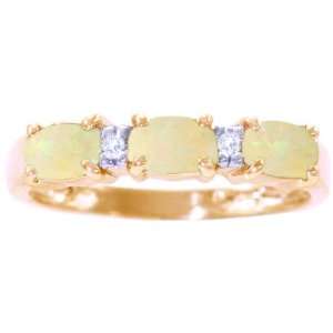  14K Yellow Gold Petite Oval Gemstone and Diamond Ring Opal 