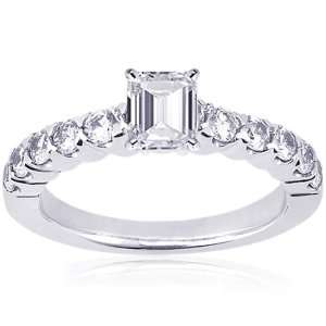  1.40 Ct Emerald Cut Diamond Bella Engagement Ring Pave 14K 