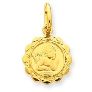  14kt 1/2in Satin & Polished Angel Charm/14kt Yellow Gold 