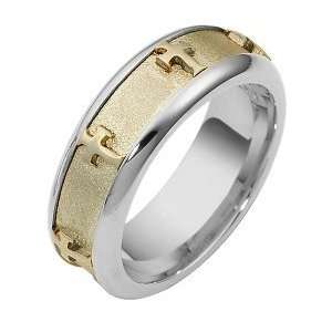  14 Karat Two Tone Gold Unique SPINNING Religious Cross Ring 