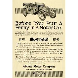 1911 Ad Abbott Motor Company Detroit Five Passenger Roadster Touring 