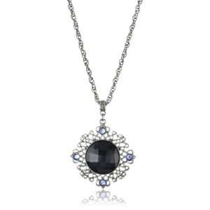   1928 Jewelry Hematite Color and Montana Blue Pendant Necklace Jewelry