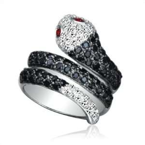  Red Eyed Black and White Sterling Silver Snake Ring   5 
