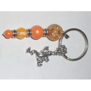  Handcrafted Bead Key Fob   Orange/Silver*/Frog Everything 