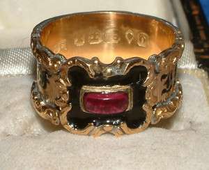 1829 Antique 18 carat gold In Memory of Black Enamel Almandine garnet 