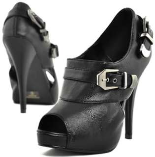 Black Ankle Bootie leather PUMP buckle heel nac 8.5  