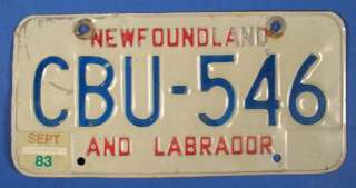 1983 NEWFOUNDLAND COMMERCIAL LICENSE PLATE #CBU546  