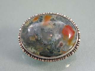 VICTORIAN SILVER AND MOSS AGATE SMALL PIN BROOCH  