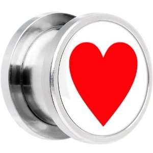  4 Gauge Steel White Red Heart Screw Fit Plug Jewelry