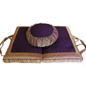 Round Zafu & Folding Zabuton Meditation cushion Set   Purple Brocade 