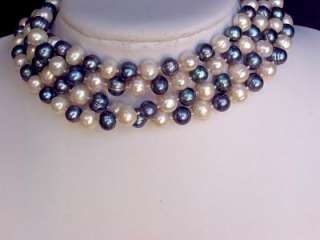 necklace 60 FW White and Gray Pearls 9mm Round Baroque  