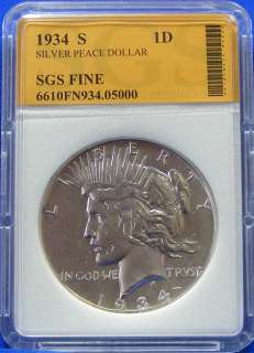 1934 S GUARANTEED AUTHENTIC SILVER PEACE DOLLAR  