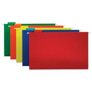   Folders, 1/5 Cut Clear Tab, Legal Size, Assorted Colors, 25 Folders