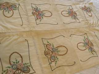 VINTAGE HAND EMBROIDERED FLOWER BASKETS BUFFET SET   8 READY TO SEW 