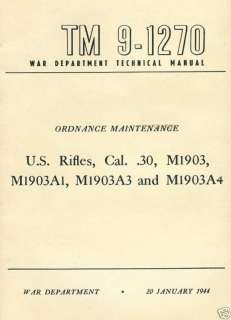 1944 Military Manual M1903 30 Cal Rifle TM 9 1270  