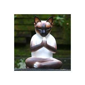  NOVICA Wood sculpture, Kitty Meditates