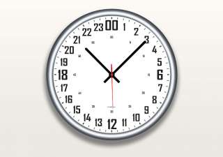 24 Hours wall clock 15 Military Time, white face  
