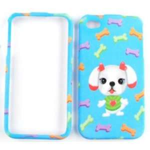  Apple iPhone 4 Cute Puppy with Colorful Bones on Blue Hard 