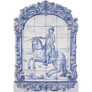 Portuguese Tiles Cut Out Panel Painted RIDDING HORSES  