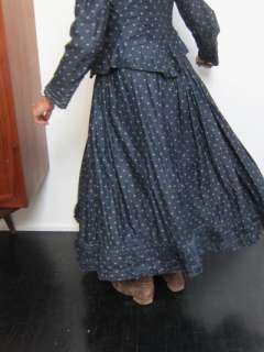 Vtg Antique Victorian day Dress Gown + Navy Jacket Bustle skirt 