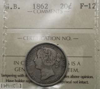 1862 New Brunswick 20 Cents ICCS F 12  