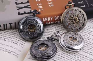   Engraved Mens Mechanical Hollow Pendant Pocket Chain Watch Fob  
