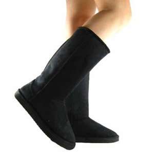  Black Womens Flat Boots   winter Style Suede Fur Classic 