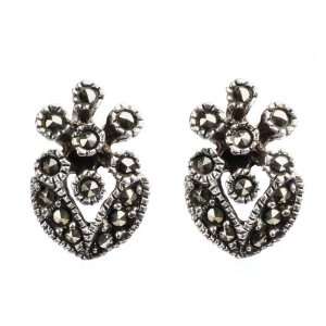  Sterling Silver Marcasite Flower Bouquet Earrings: Jewelry