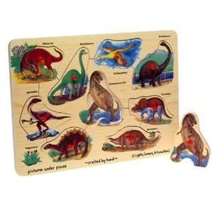  Wooden Dinosaurs 9 piece Peg Puzzle: Toys & Games