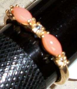Pink Coral CZ Cubic Ring 18kp yellow gold plated 4 10  
