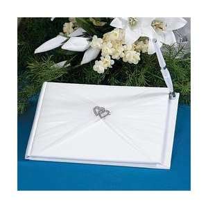  Double Crystal Heart White Wedding Guest Book and Pen Set 