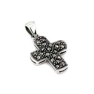    Sterling Silver Marcasite Pave Christian Cross Pendant: Jewelry