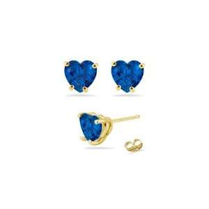 20 Cts of 8 mm Heart AAA Created Blue Sapphire Stud Earrings in 14K 