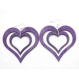  Purple Double Heart wooden Earrings GTJ Jewelry