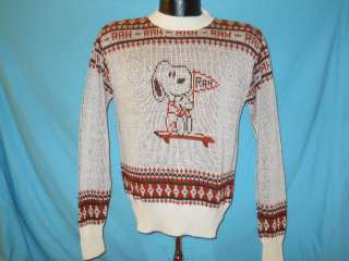 vintage SNOOPY FOOTBALL PEANUTS 70S BROWN SWEATER SM S  