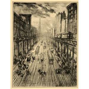  1909 Joseph Pennell Bowery New York City Street Print 