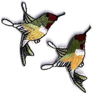 Hummingbirds, Yellow, Tan, Green & White/Iron On Embroidered Applique 