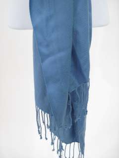 DESIGNER Blue Silk Fringe Scarf Wrap  