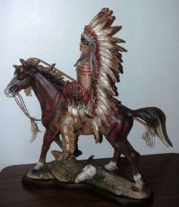   ON HORSE SCULPTURE LARGE STATUE FIGURE ON WOOD BASE 28X25  