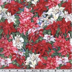  45 Wide Winter Flowers Small Poinsettias Fabric By The 