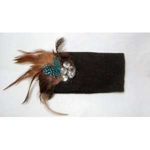  NEW Brown Winter Knit Ear Warmer Headband with Blue Guinea 