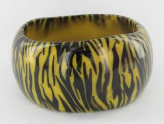 Lucite Yellow Animal Print Zebra CHUNKY Bangle Bracelet  