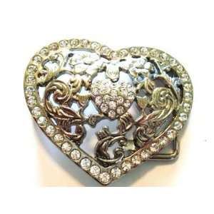  Vintage Rhinestone Heart silver color women belt buckle 