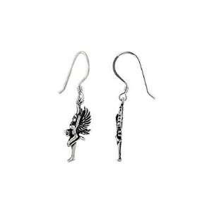  Sterling Silver Winged Woman Dangle Earrings: Jewelry