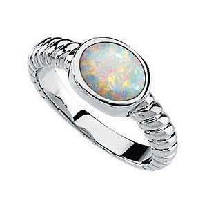   Fire Opal Bezel Set in 14 kt White Gold Ring   Twisted Style Band(6.5