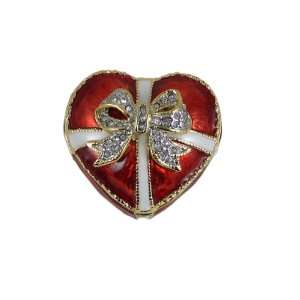  Red Heart Trinket Box Jeweled Ribbon: Home & Kitchen