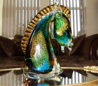 Wow! Hard Find Lg Murano Art Glass Colorfull Horse Head  