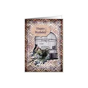 Happy Birthday  Birds and Birdcage Card