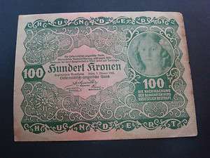 AUSTRIA 100 KRONEN 1922 bank note , paper money korona  